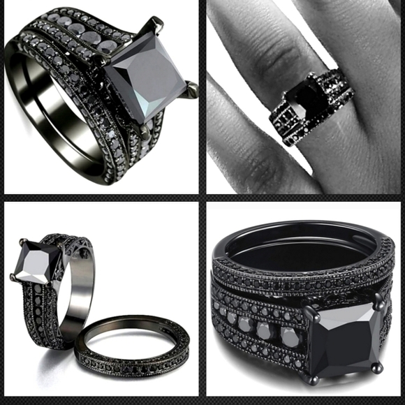 Black Sapphire 8.81 CTW, 925SS Ring SET | Size 8 | His & Hers | NEW - Picture 10 of 14